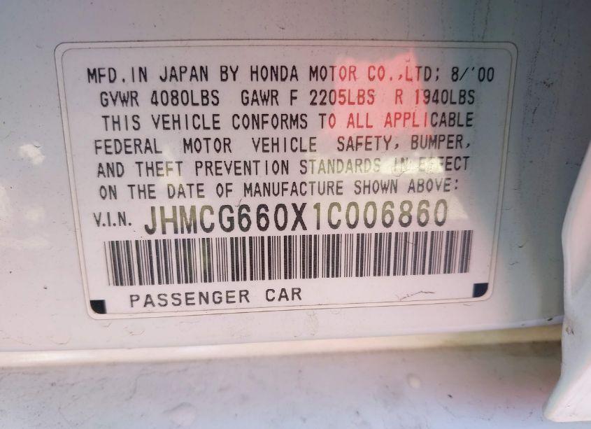 Photo 9 of 2001 Honda Accord 2.3 EX (VIN JHMCG660X1C006860)