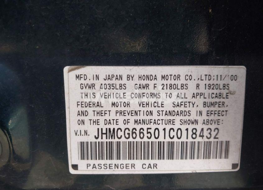 Photo 9 of 2001 Honda Accord 2.3 LX (VIN JHMCG66501C018432)