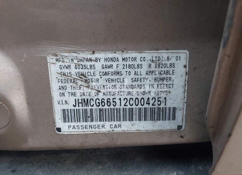 Photo 9 of 2002 Honda Accord 2.3 LX (VIN JHMCG66512C004251)