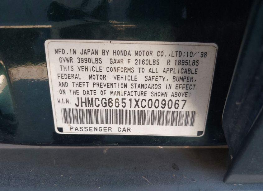 Photo 9 of 1999 Honda Accord LX (VIN JHMCG6651XC009067)