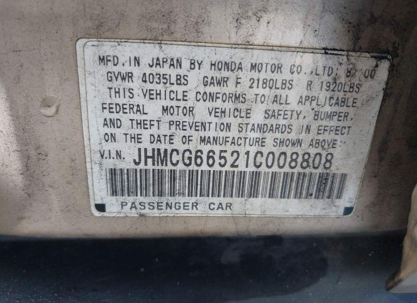 Photo 9 of 2001 Honda Accord LX (VIN JHMCG66521C008808)