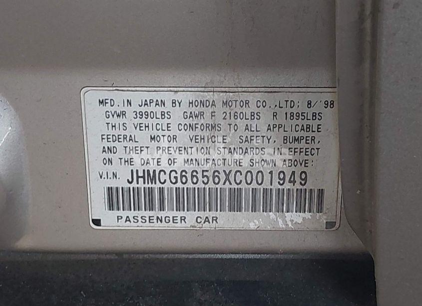 Photo 9 of 1999 Honda Accord LX (VIN JHMCG6656XC001949)