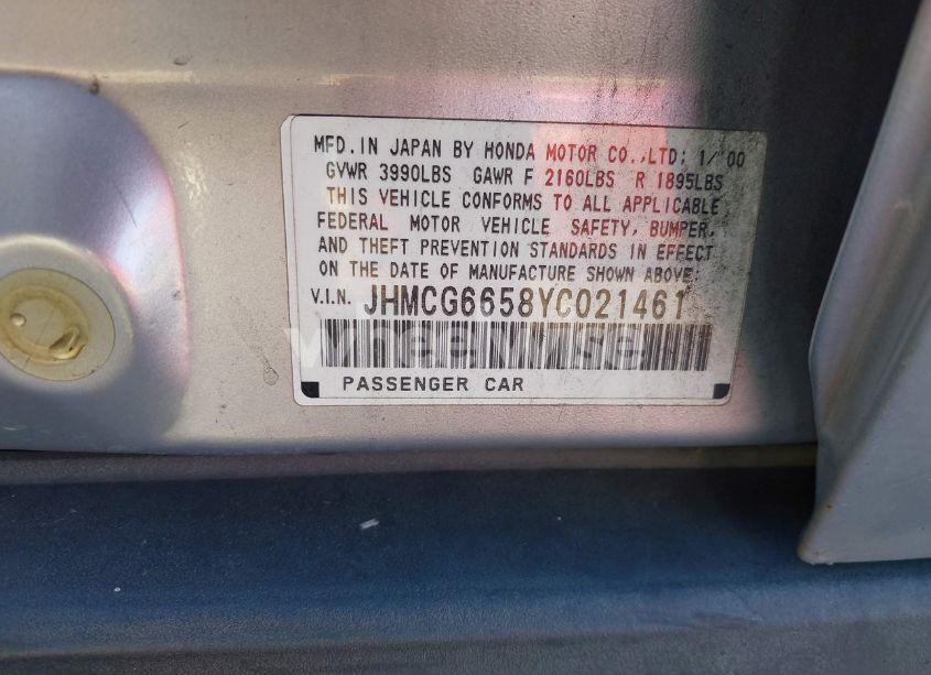 Photo 9 of 2000 Honda Accord 2.3 LX (VIN JHMCG6658YC021461)