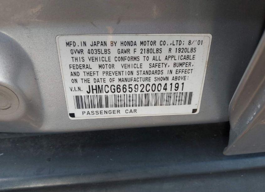Photo 9 of 2002 Honda Accord 2.3 LX (VIN JHMCG66592C004191)