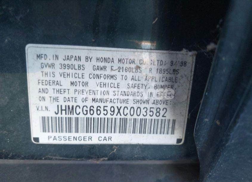 Photo 9 of 1999 Honda Accord LX (VIN JHMCG6659XC003582)