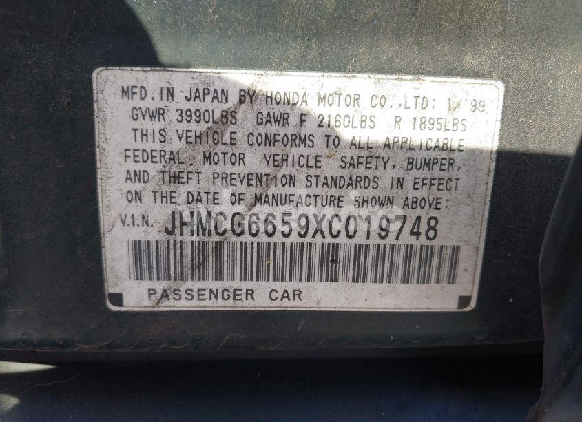 Photo 9 of 1999 Honda Accord LX (VIN JHMCG6659XC019748)