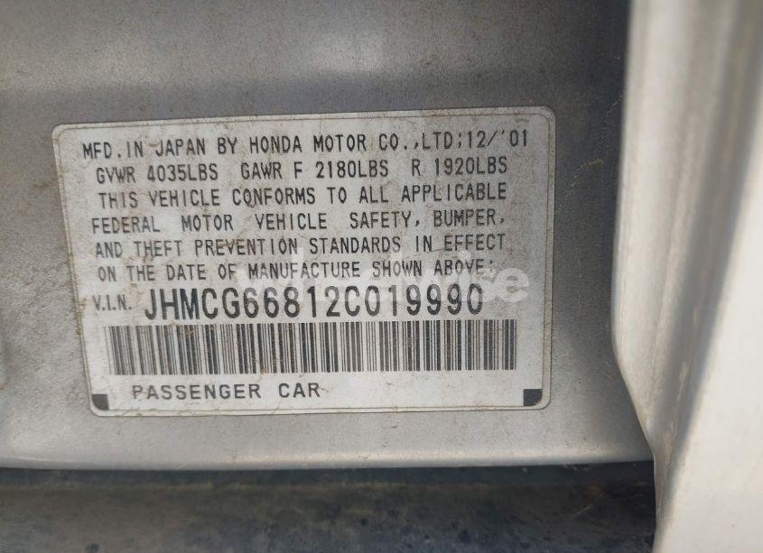 Photo 9 of 2002 Honda Accord 2.3 EX/2.3 SE (VIN JHMCG66812C019990)