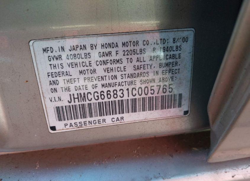 Photo 9 of 2001 Honda Accord 2.3 EX (VIN JHMCG66831C005765)