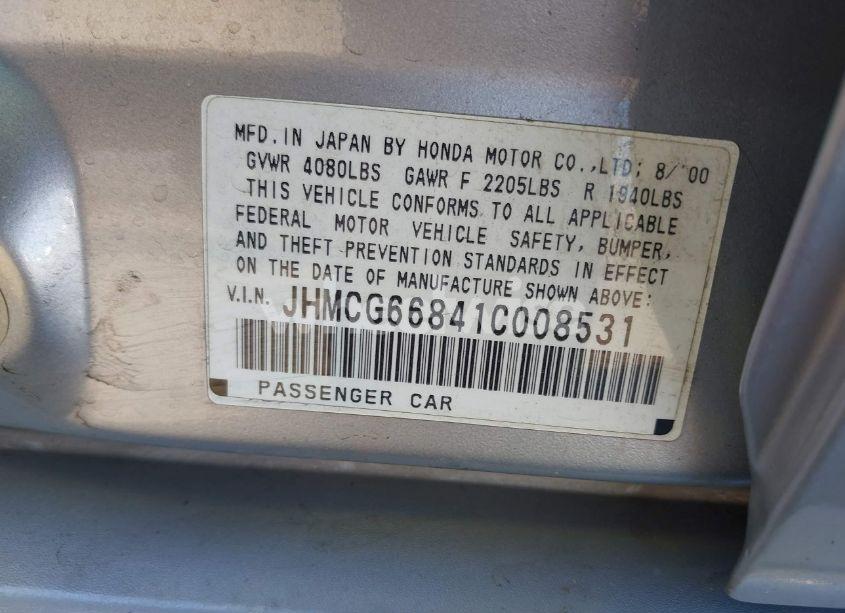 Photo 9 of 2001 Honda Accord 2.3 EX (VIN JHMCG66841C008531)