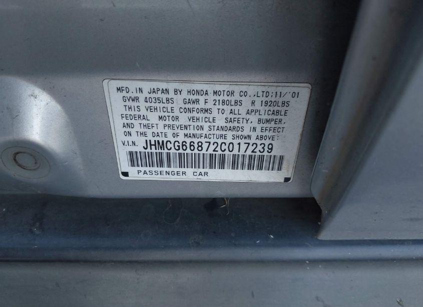 Photo 9 of 2002 Honda Accord 2.3 EX/2.3 SE (VIN JHMCG66872C017239)