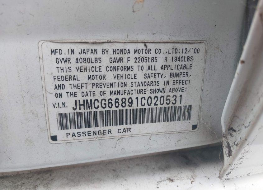 Photo 9 of 2001 Honda Accord 2.3 EX (VIN JHMCG66891C020531)