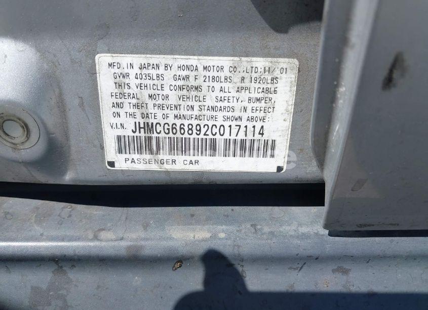 Photo 9 of 2002 Honda Accord 2.3 EX/2.3 SE (VIN JHMCG66892C017114)