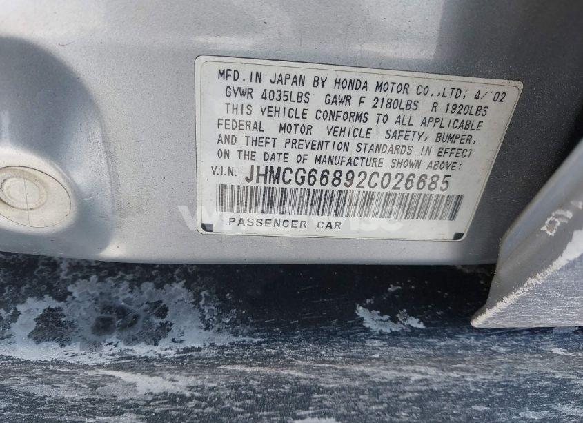 Photo 9 of 2002 Honda Accord 2.3 EX/2.3 SE (VIN JHMCG66892C026685)