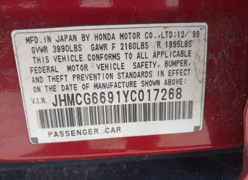 Photo 9 of 2000 Honda Accord 2.3 SE (VIN JHMCG6691YC017268)