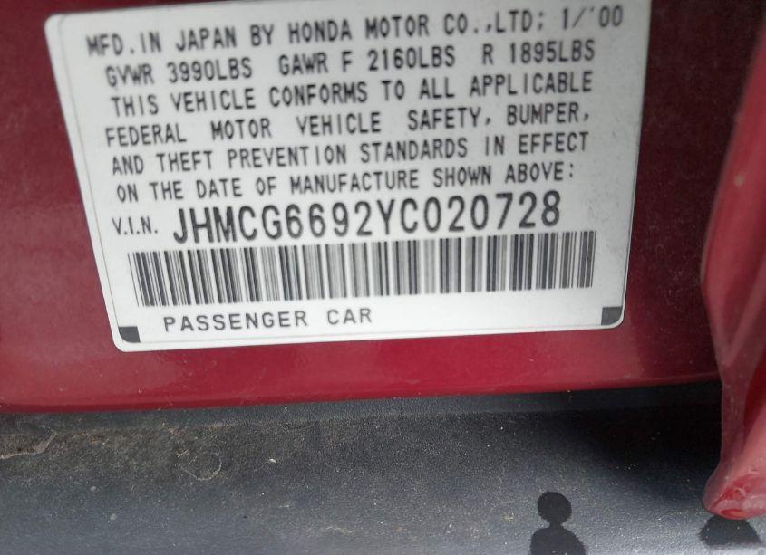 Photo 9 of 2000 Honda Accord 2.3 SE (VIN JHMCG6692YC020728)