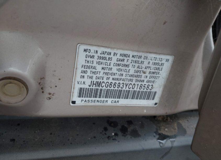 Photo 9 of 2000 Honda Accord 2.3 SE (VIN JHMCG6693YC018583)