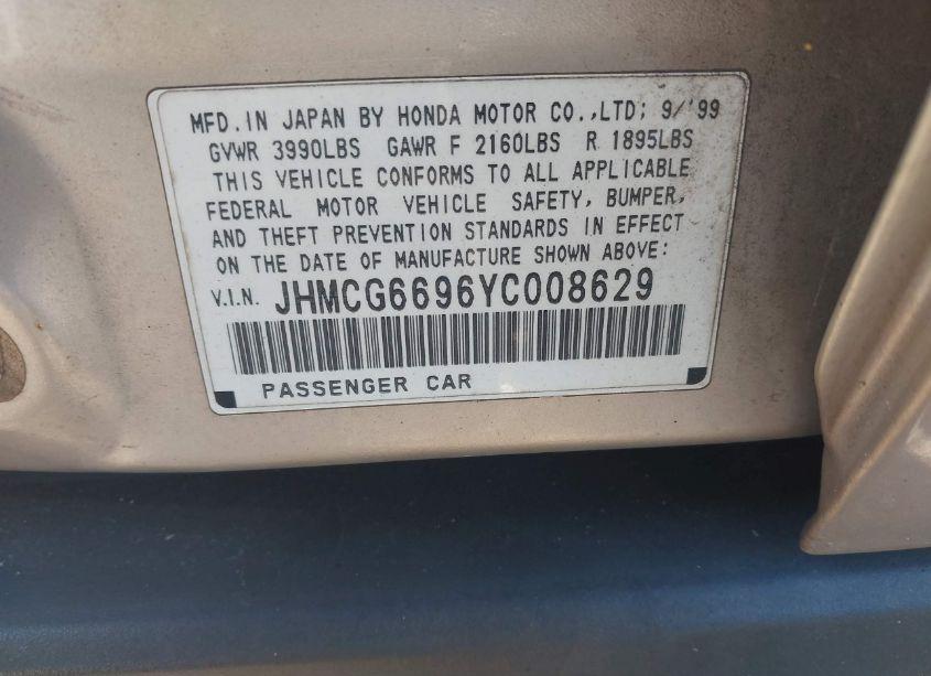 Photo 9 of 2000 Honda Accord 2.3 SE (VIN JHMCG6696YC008629)