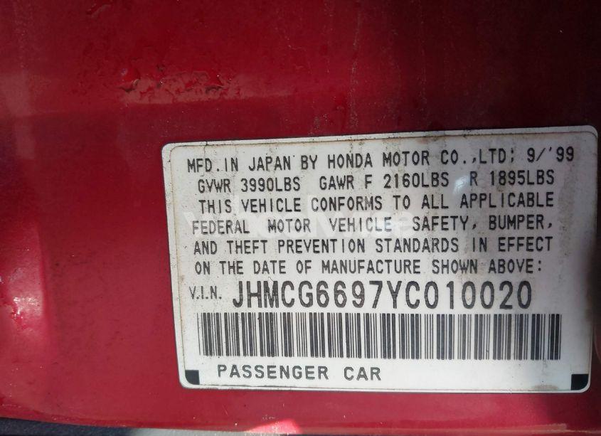 Photo 9 of 2000 Honda Accord 2.3 SE (VIN JHMCG6697YC010020)