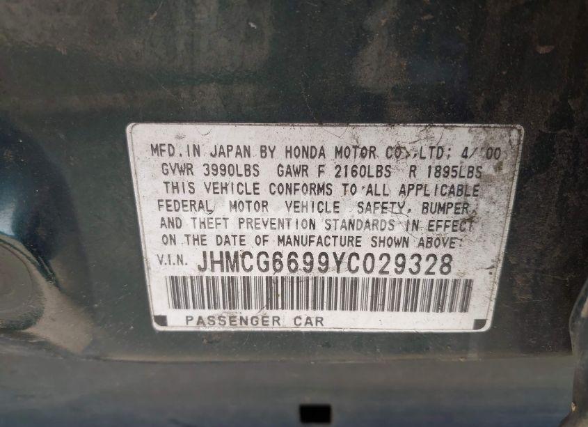 Photo 9 of 2000 Honda Accord 2.3 SE (VIN JHMCG6699YC029328)