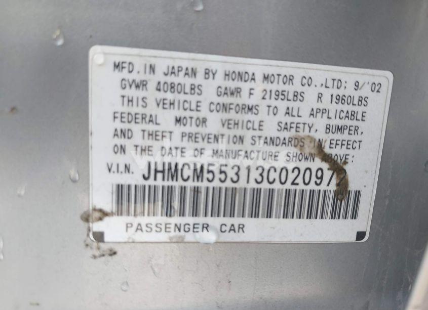 Photo 9 of 2003 Honda Accord 2.4 LX (VIN JHMCM55313C020972)