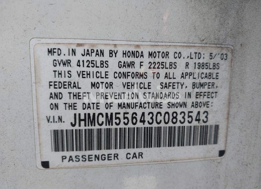 Photo 9 of 2003 Honda Accord 2.4 EX (VIN JHMCM55643C083543)