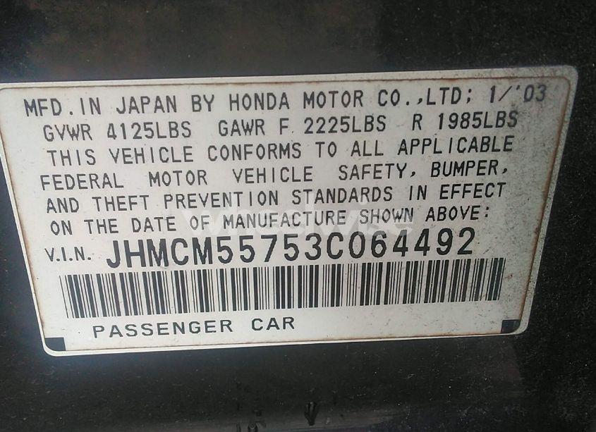Photo 9 of 2003 Honda Accord 2.4 EX (VIN JHMCM55753C064492)