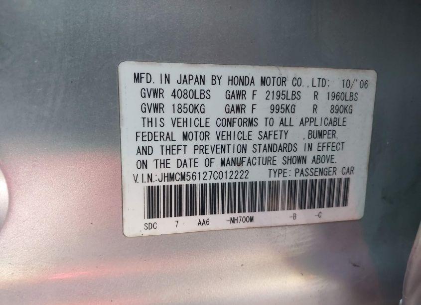 Photo 9 of 2007 Honda Accord 2.4 VP (VIN JHMCM56127C012222)