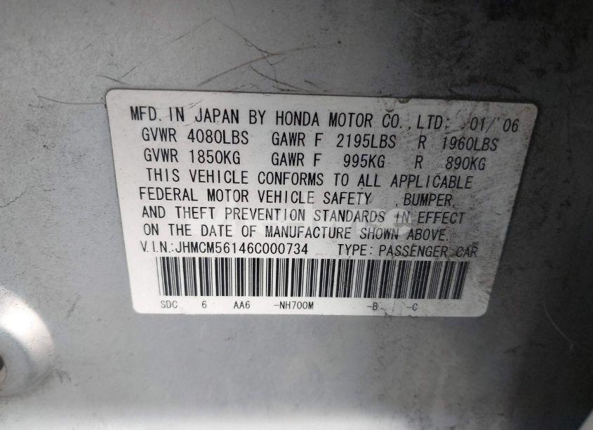 Photo 9 of 2006 Honda Accord 2.4 VP (VIN JHMCM56146C000734)