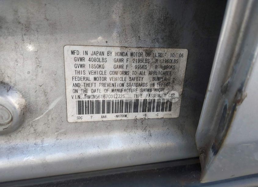 Photo 9 of 2007 Honda Accord 2.4 VP (VIN JHMCM56167C012725)