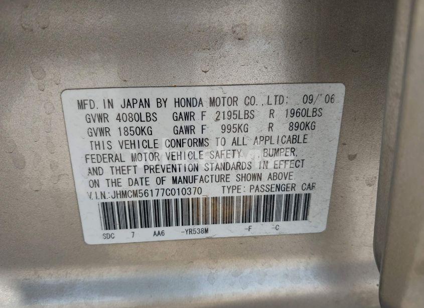 Photo 9 of 2007 Honda Accord 2.4 VP (VIN JHMCM56177C010370)