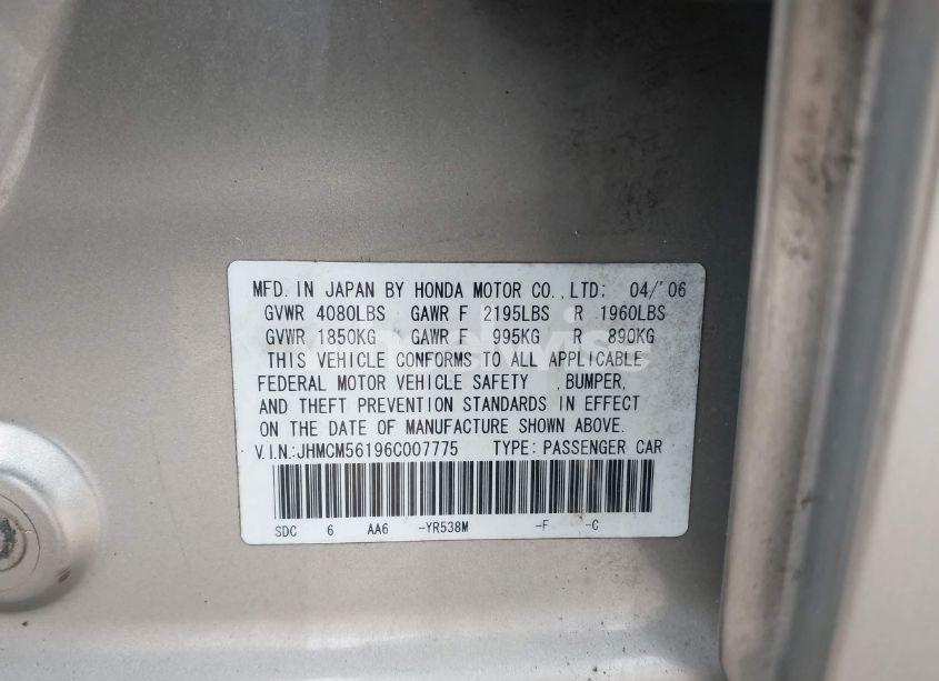 Photo 9 of 2006 Honda Accord 2.4 VP (VIN JHMCM56196C007775)