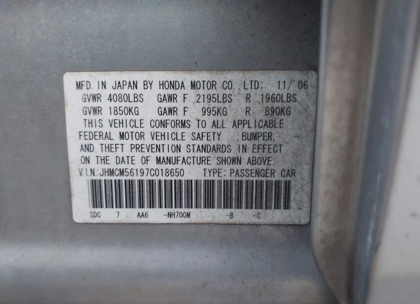 Photo 9 of 2007 Honda Accord 2.4 VP (VIN JHMCM56197C018650)