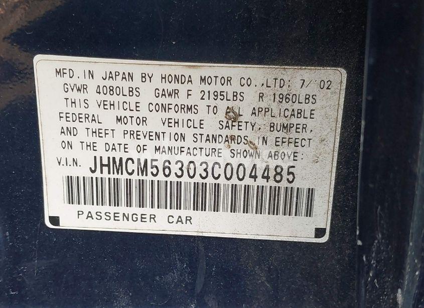Photo 9 of 2003 Honda Accord 2.4 LX (VIN JHMCM56303C004485)