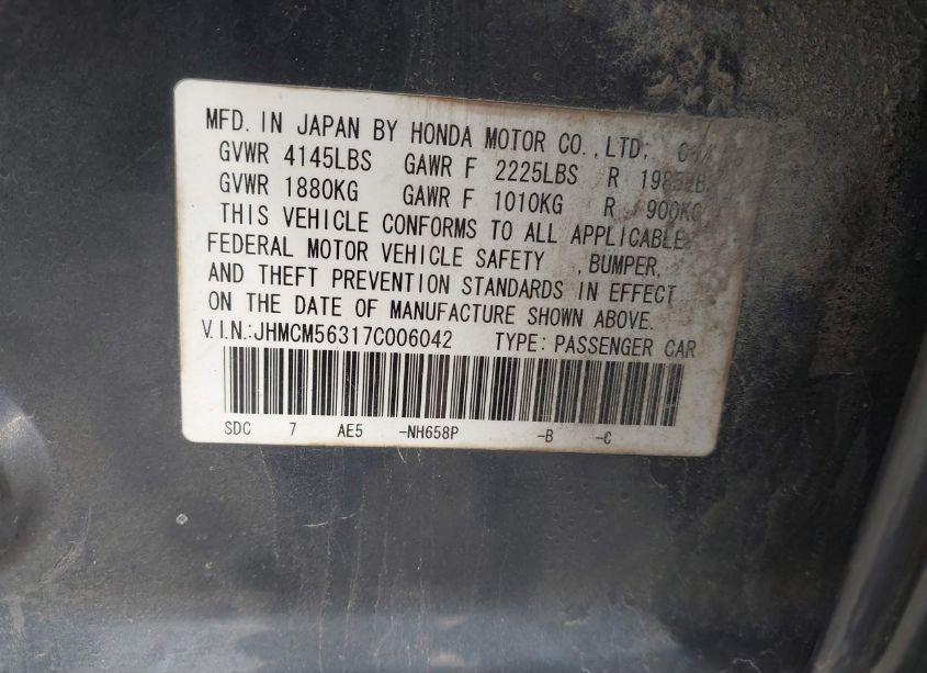 Photo 9 of 2007 Honda Accord 2.4 SE (VIN JHMCM56317C006042)