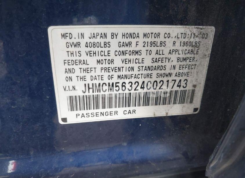 Photo 9 of 2004 Honda Accord 2.4 LX (VIN JHMCM56324C021743)