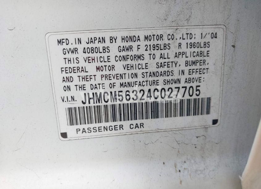 Photo 9 of 2004 Honda Accord 2.4 LX (VIN JHMCM56324C027705)