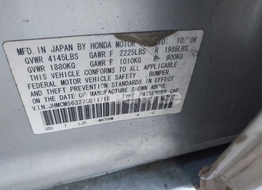 Photo 9 of 2007 Honda Accord 2.4 SE (VIN JHMCM56327C011718)