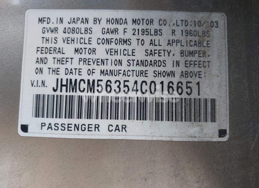 Photo 9 of 2004 Honda Accord 2.4 LX (VIN JHMCM56354C016651)