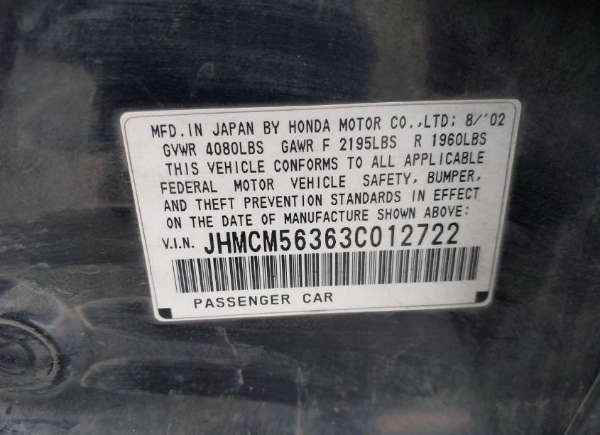 Photo 9 of 2003 Honda Accord 2.4 LX (VIN JHMCM56363C012722)