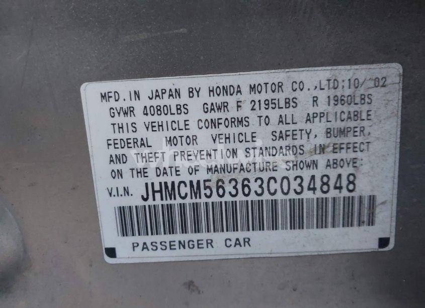 Photo 9 of 2003 Honda Accord 2.4 LX (VIN JHMCM56363C034848)