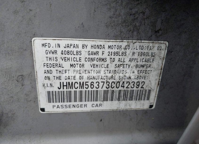 Photo 9 of 2003 Honda Accord 2.4 LX (VIN JHMCM56373C042392)