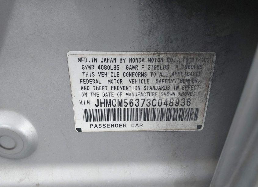 Photo 9 of 2003 Honda Accord 2.4 LX (VIN JHMCM56373C048936)