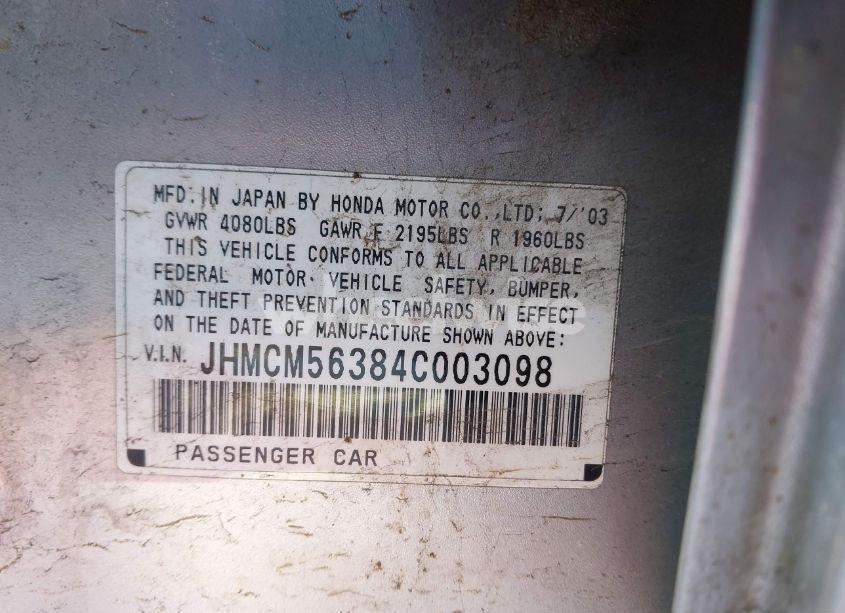 Photo 9 of 2004 Honda Accord 2.4 LX (VIN JHMCM56384C003098)