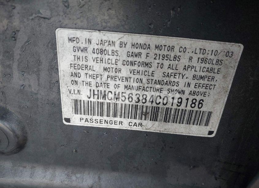 Photo 9 of 2004 Honda Accord 2.4 LX (VIN JHMCM56384C019186)