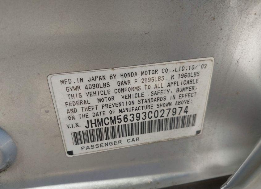 Photo 9 of 2003 Honda Accord 2.4 LX (VIN JHMCM56393C027974)