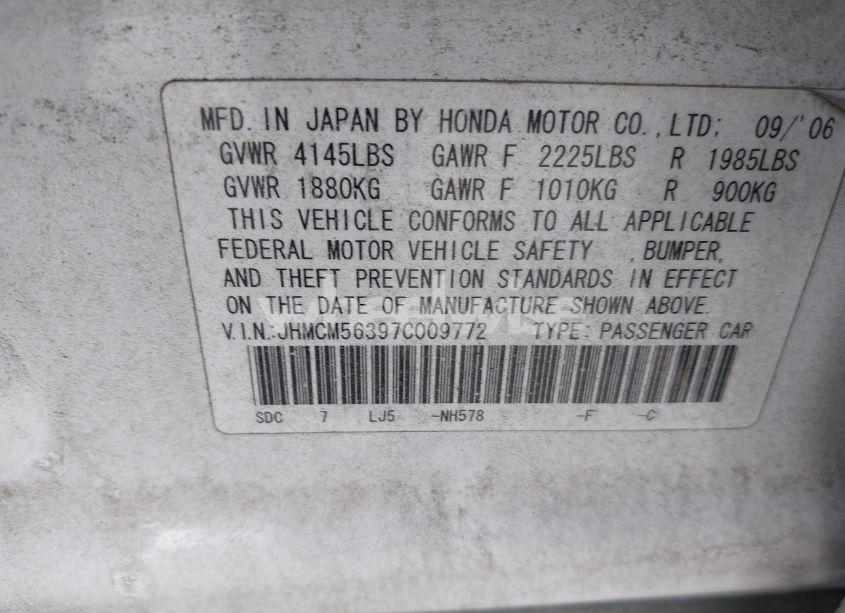 Photo 9 of 2007 Honda Accord 2.4 SE (VIN JHMCM56397C009772)