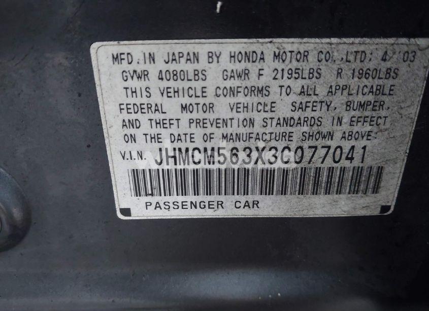 Photo 9 of 2003 Honda Accord 2.4 LX (VIN JHMCM563X3C077041)