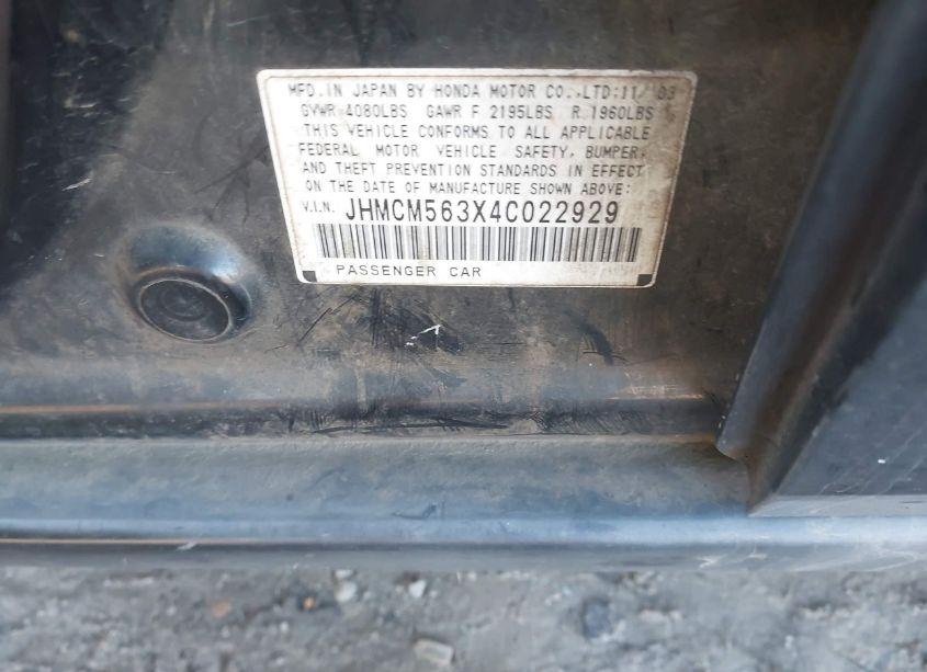 Photo 9 of 2004 Honda Accord 2.4 LX (VIN JHMCM563X4C022929)