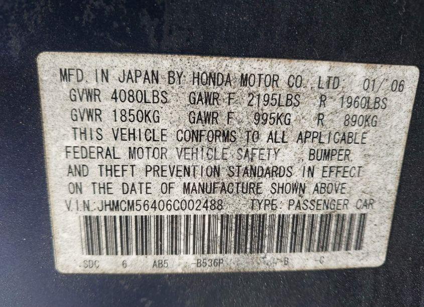 Photo 9 of 2006 Honda Accord 2.4 LX (VIN JHMCM56406C002488)
