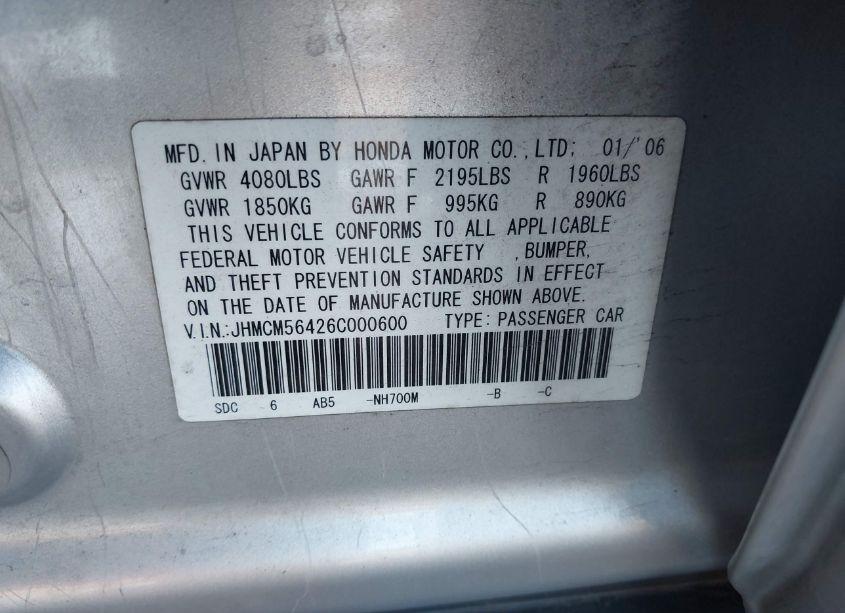 Photo 9 of 2006 Honda Accord 2.4 LX (VIN JHMCM56426C000600)
